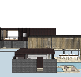 现代独栋别墅草图大师模型下载，独栋别墅sketchup模型