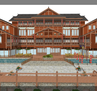 中国古建筑民族风格草图大师模型，中国古建筑sketchup模型下载
