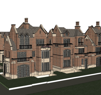 欧式连排别墅草图大师模型，别墅sketchup模型免费下载