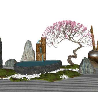 中式风格特色景观小品草图大师模型下载、中式特色su模型下载