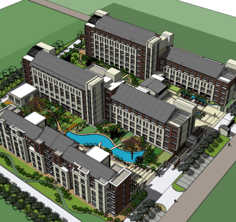 现代办公楼规划草图大师模型，办公楼规划sketchup模型免费下载