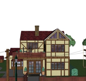 现代独栋别墅草图大师模型下载，独栋别墅sketchup模型