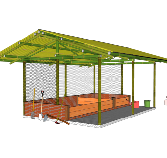 现代竹制凉亭su模型，凉亭草图大师模型下载