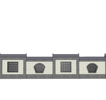 中式围墙院墙草图大师模型skp文件，围墙sketchup模型skp文件下载