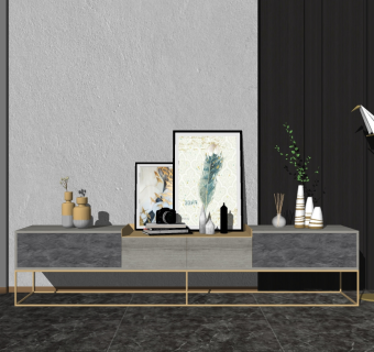 现代轻奢电视柜草图大师模型，电视柜sketchup模型下载