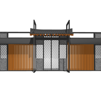 中式大门入口草图大师模型，大门入口sketchup模型免费下载