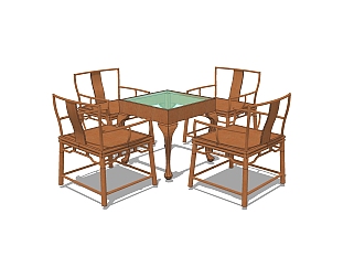 中式休闲桌椅免费su模型，休闲桌椅skp模型下载