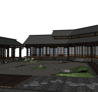 中式古建民房草图大师模型下载、古建民房su模型下载