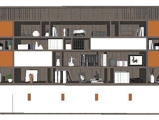 现代书柜组合草图大师模型，柜子sketchup模型下载