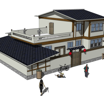 中式农家院落建筑草图大师模型，古建民俗sketchup模型免费下载