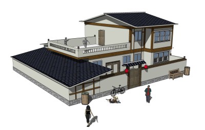 中式农家院落建筑草图大师模型，古建民俗sketchup模型免费下载