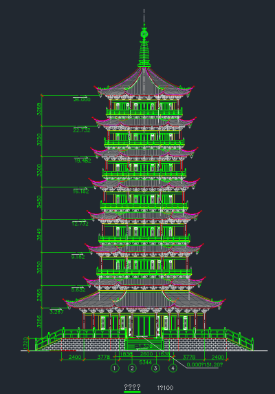 古塔宝塔设计全套cad施工图，古塔宝塔建筑图纸下载