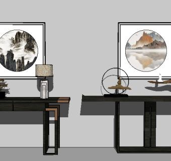 新中式端景条案组合草图大师模型，端景条案sketchup模型下载