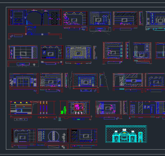 电视背景墙CAD图库,图库CAD建筑图纸下载
