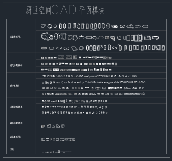 厨卫空间CAD平面模块，厨房CAD平面施工图纸下载