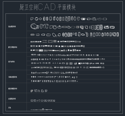 厨卫空间CAD平面模块，厨房CAD平面施工图纸下载