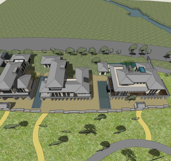 中式别墅su模型下载、中式别墅草图大师模型下载