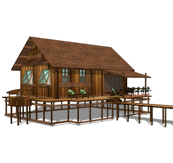 现代小木屋草图大师模型，sketchup木屋su模型下载