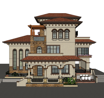 欧式别墅SU模型，别墅SKP模型下载