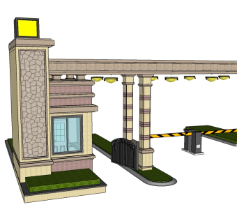 欧式入口大门skp文件下载，入口大门sketchup模型分享
