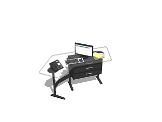 现代老板桌sketchup模型，老板桌su模型下载