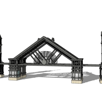 欧式入口大门草图大师模型下载，入口大门sketchup模型