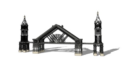 欧式入口大门草图大师模型下载，入口大门sketchup模型