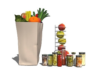 现代蔬菜<em>水果</em>罐头组合免费su模型，食品草图大师模型...