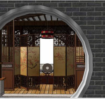 中式风格庭院su模型设计