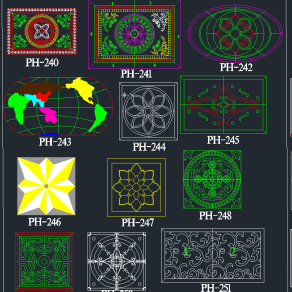 彩色地面拼花cad图库，拼花CAD建筑图纸下载