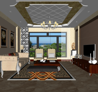 轻奢欧式客厅免费su模型草图大师文件下载