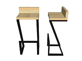 现代固定吧椅<em>su模型</em>，钢木吧椅草图大师模型下载