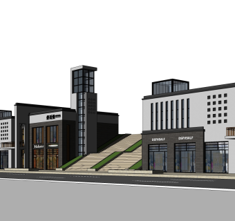 现代商业街草图大师模型，商业综合体sketchup模型免费下载