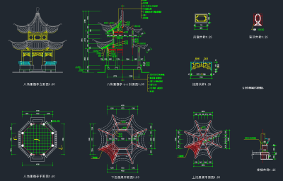 重檐亭CAD整体施工图，重檐亭CAD建筑图纸下载