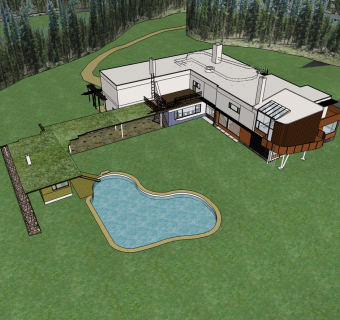 现代美式泳池别墅草图大师模型，别墅SU模型下载