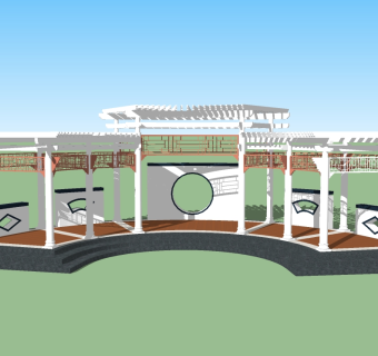中式景观廊架草图大师模型，景观廊架sketchup模型下载