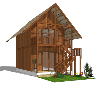 现代小木屋草图大师模型，sketchup木屋su模型下载