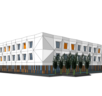 现代办公楼外观草图大师模型，办公楼外观sketchup模型免费下载