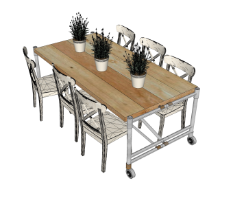 现代实木餐桌椅su模型，户外椅子草图大师模型下载