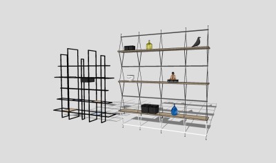 现代金属简约装饰架su模型，装饰架草图大师模型下载