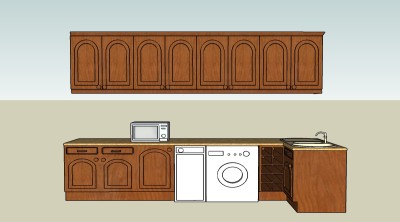 现代厨房柜草图大师模型，橱柜sketchup模型下载