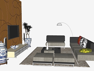 现代客厅沙发<em>家装设计</em>su模型，客厅草图大师模型下载