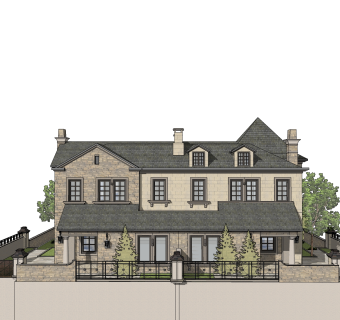 中式别墅草图大师模型，别墅sketchup模型