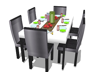 现代餐桌椅su模型，餐桌椅草图大师模型下载
