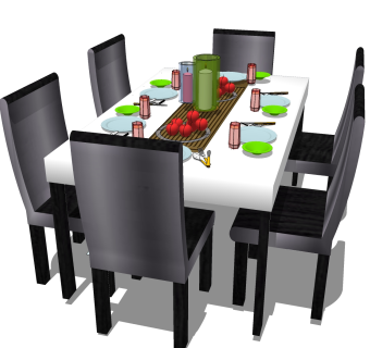 现代餐桌椅su模型，餐桌椅草图大师模型下载