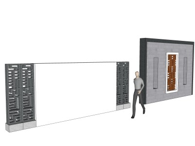 中式景墙照壁迎门墙sketchup模型下载