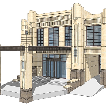 欧式售楼处建筑方案草图大师模型，建筑构件sketchup模型免费下载