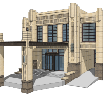 欧式售楼处建筑方案草图大师模型，建筑构件sketchup模型免费下载