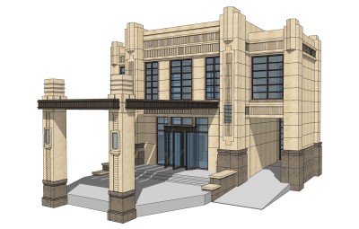 欧式售楼处建筑方案草图大师模型，建筑构件sketchup模型免费下载