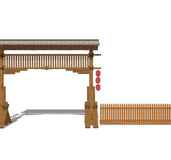 中式院门院墙草图大师模型，院门院墙sketchup模型免费下载
